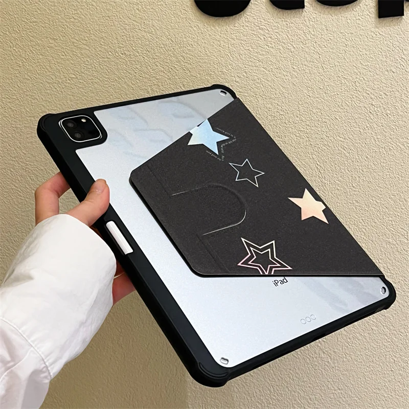 Professional 360° Rotating Acrylic Tablet Case with Stylish Laser Star Pattern for iPad 9.7 10.2 11 12.9 Inch Air 5 4 3 Mini 6
