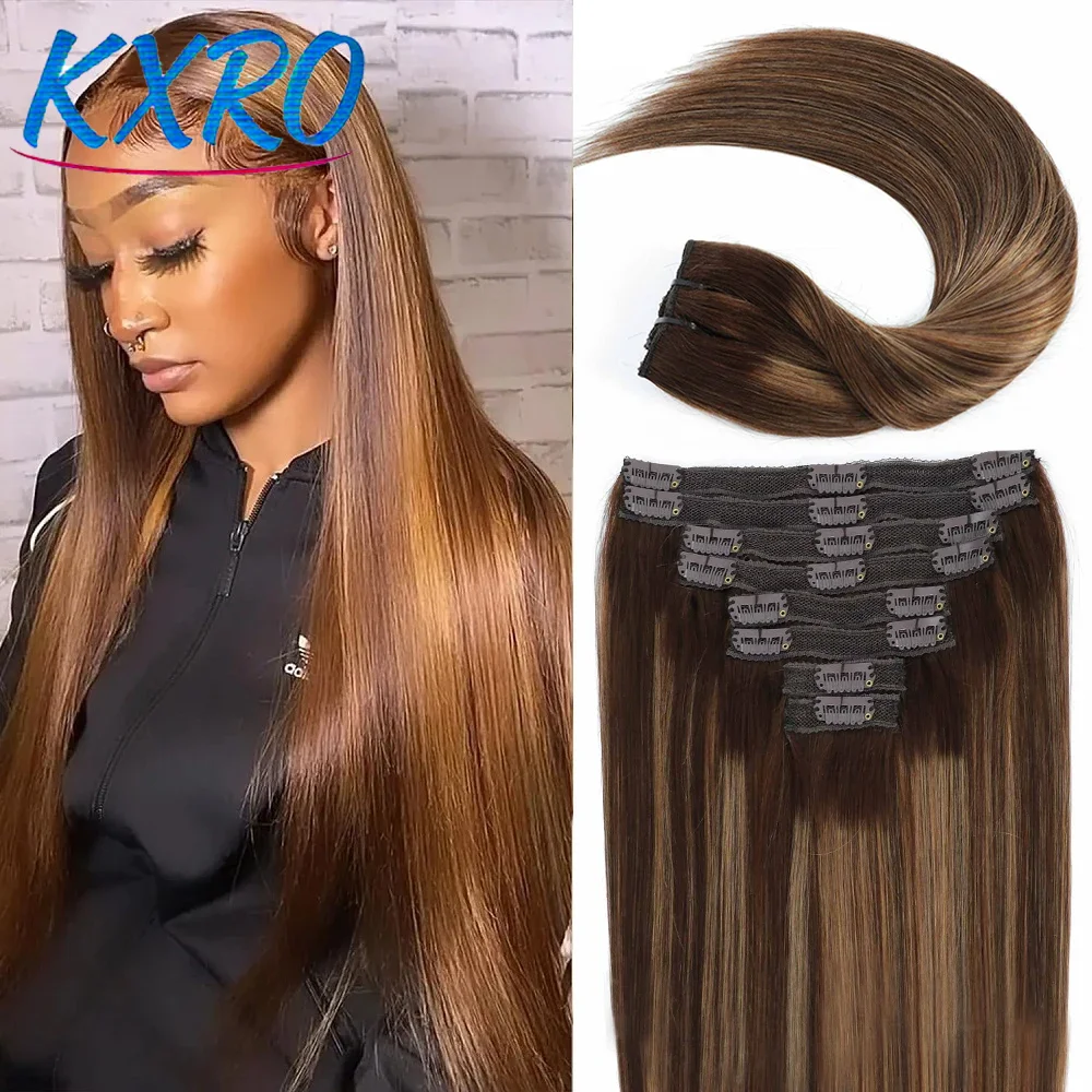 

P4/27 Highlight Straight Human Hair Clip In Extensions Clip Ins Human Hair For Women Brazilian 12A Quality Human Hair Bundles