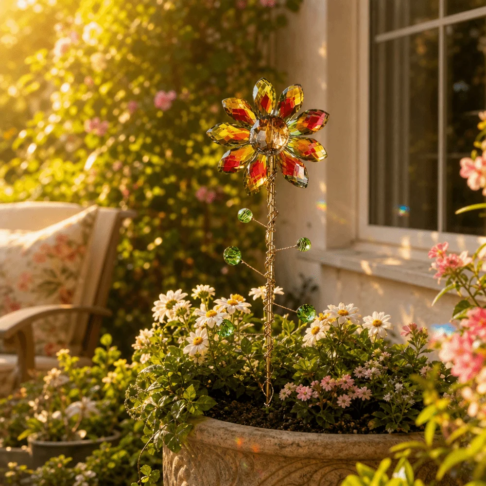 Colorful Crystal Sunflower Suncatcher Rhinestone Gold Trellis Garden Decorative Pile Table Plant Imitation Flower