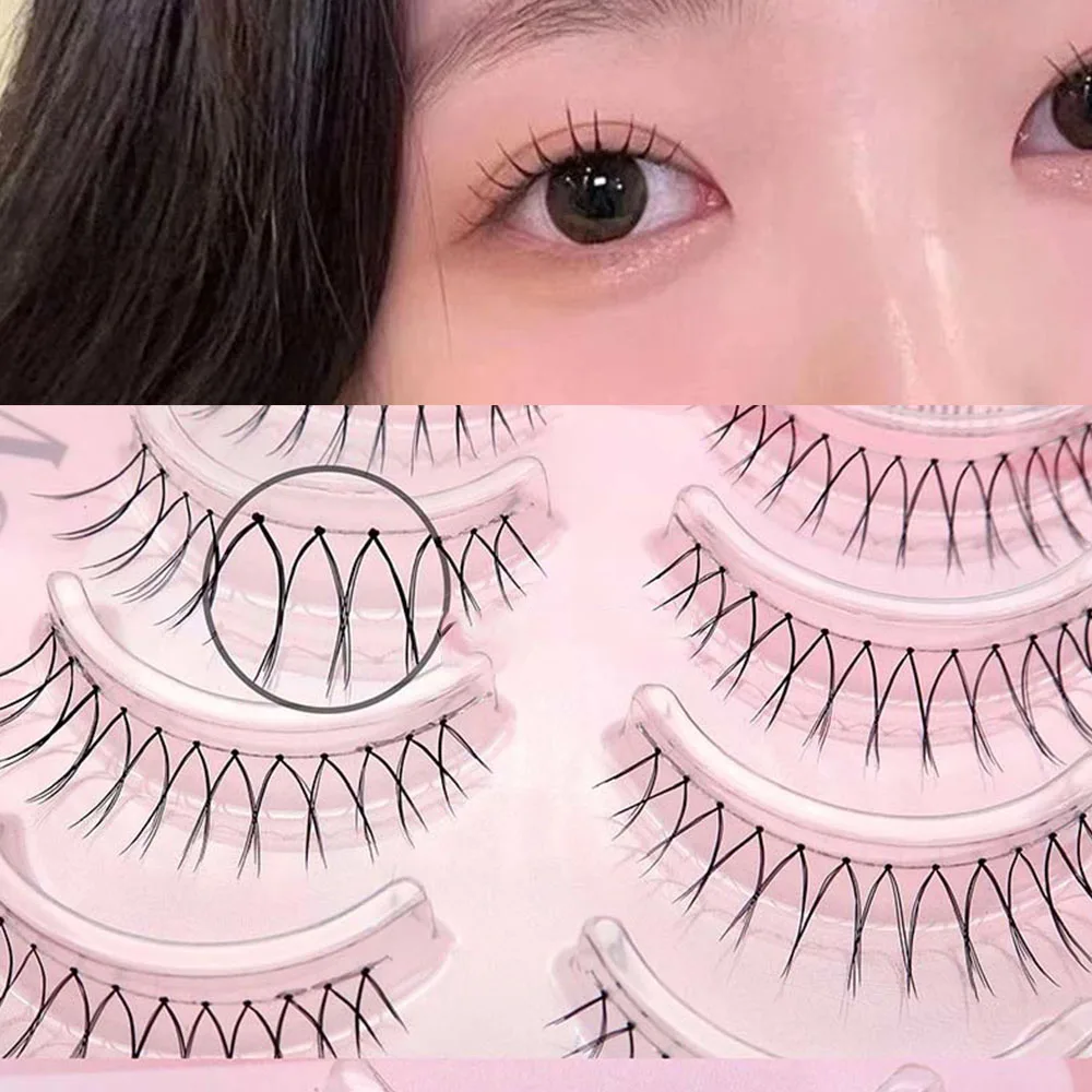 3D V Shaped Cílios Postiços Naturais, transparentes Stem Lashes, Fairy Enxerto Extensão dos Cílios, Handmade Maquiagem Tool, coreano, 4 Pares