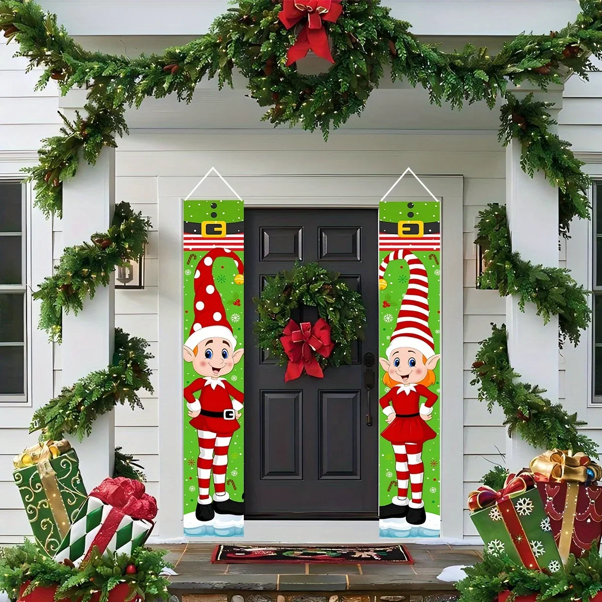 Frohe Weihnachten, niedliche Elfe, Couplets, Banner, Partydekorationen, Veranda-Schild, für drinnen und draußen, Wandbehang, Hintergrund, Partyzubehör