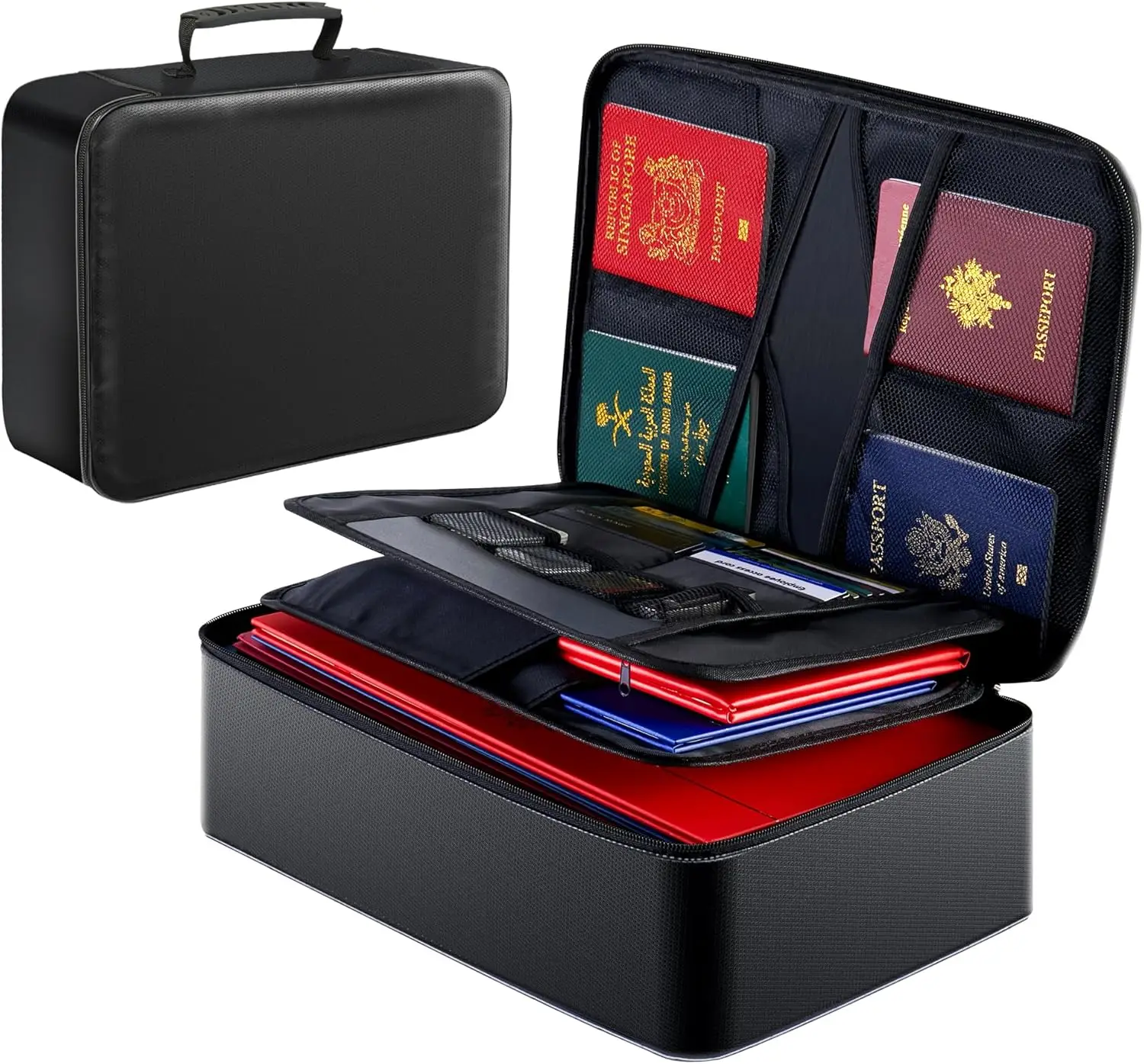 

Lockable document bag, fireproof three-layer document storage box, waterproof zipper, safe and portable.