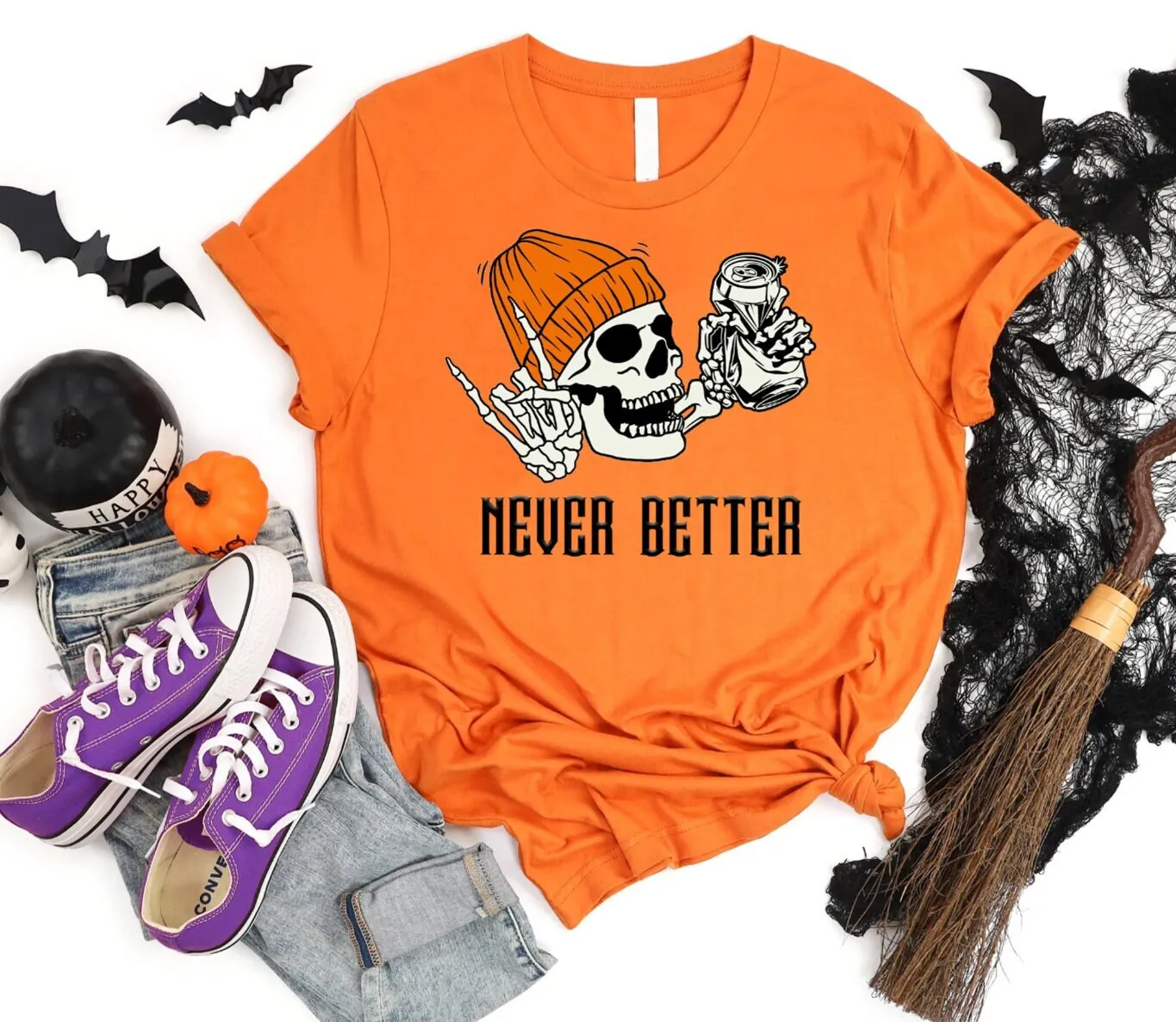 

Никогда не лучше Хэллоуин Скелет Футболка Забавный костюм Череп