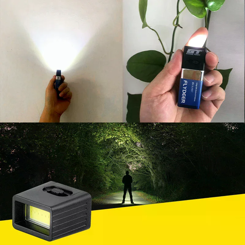 9V Battery Flashlight 9V Mini LED Key Light 6F22 Battery COB Outdoor Lighting Work Light Battery Not Included