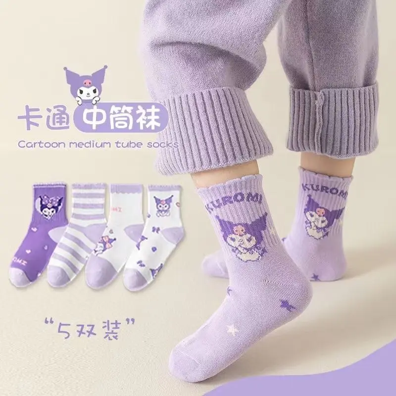 5 pezzi calzini per bambini Sanrio calzini per bambini hellobykitty Cinnamoroll Melody Kuromi Anime Sock primavera autunno inverno morbido regalo per ragazza traspirante