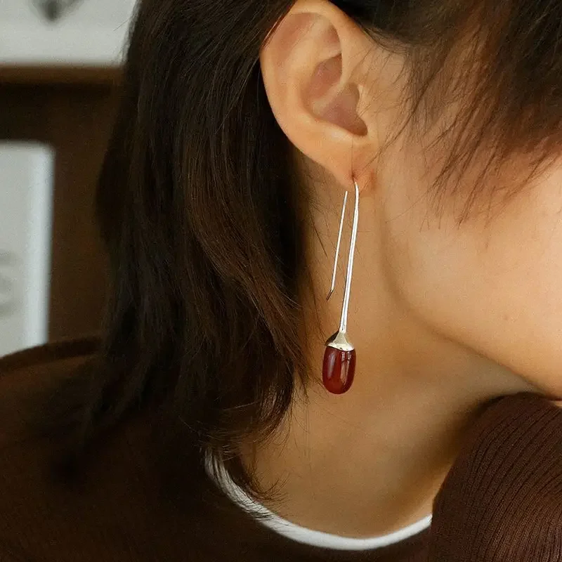 Vintage Natural Stone Agate Drop Earring for Women Long WaterDrop Shape Transparent Crystal Jewelry Creative Simple Design Gift