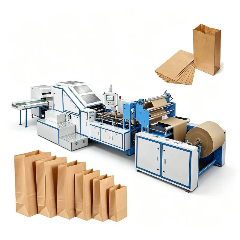 CE Certified All-in-one Roll Fed Square Bottom Automatic Sheet Feeding Shopping Handle Paper Bag Making Machine With Handle