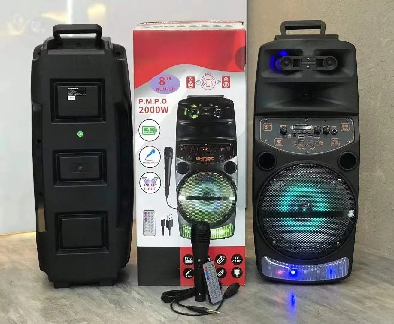 QS6802 8 Inch Outdoor Portable Trolley Speaker DJ Speaker System with Led Light KIMISO Bluetooth Speaker