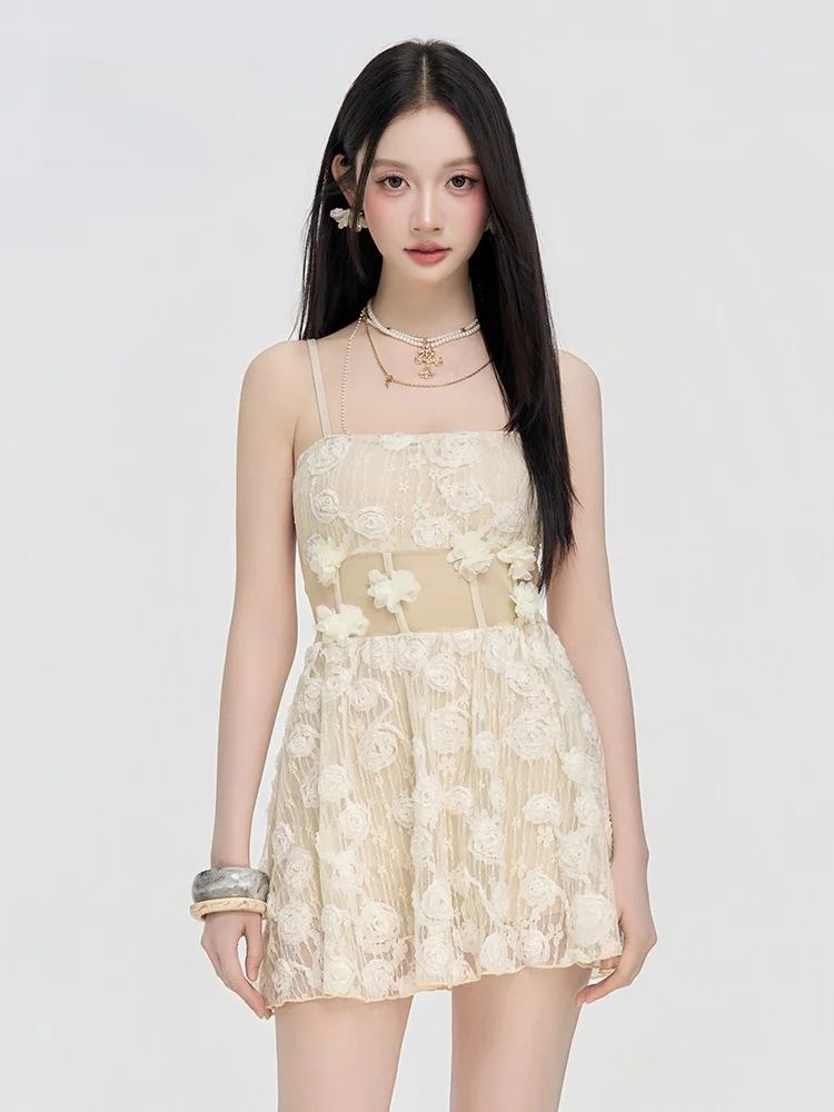 

Романтический кружевной купальник с цветочным узором и завязками на шее, женский, с завышенной талией, для горячих источников, бассейна, аквапарка