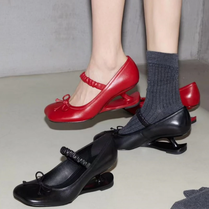 

Fashion Bow Decoration High Heels Women Elegant Square Toe Strange Style Designer Shoes Sweet Mary Jane Shoes Zapatos De Mujer