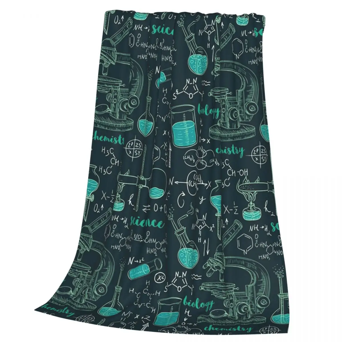 Seamless Pattern Old Chemistry Laboratory With Microscope, Tubes And Formulas Blanket Soft Warm Flannel Throw Blanket Cover