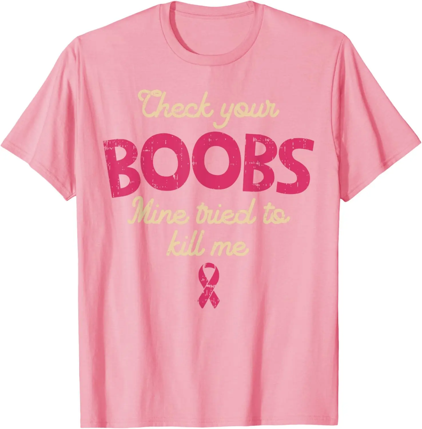Check Your Boobs Breast Cancer Awareness Survivor Support T Shirt Early Detection Gift for Women Tee Inspiring Hope Ribbon