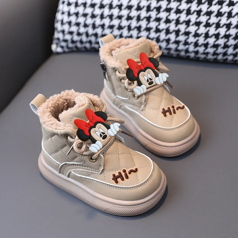

Осенне-зимняя детская обувь Disney, высокие детские туфли для малышей, универсальные повседневные ботинки в стиле ретро с Микки Маусом, кроссовки для мальчиков