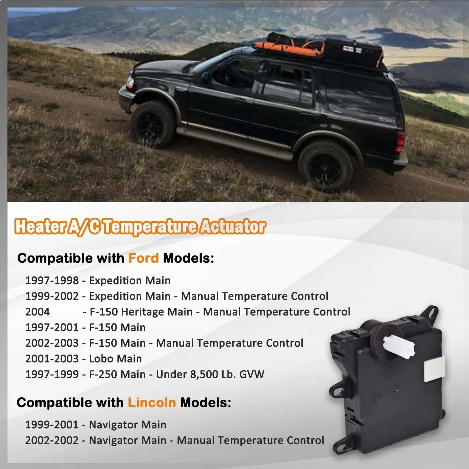 XL3Z19E616BA F85Z19E616AA Actuador de puerta de mezcla de calentador HVAC para Lincoln Navigator 1999-2001, actuador de temperatura Manual para todos los motores, negro