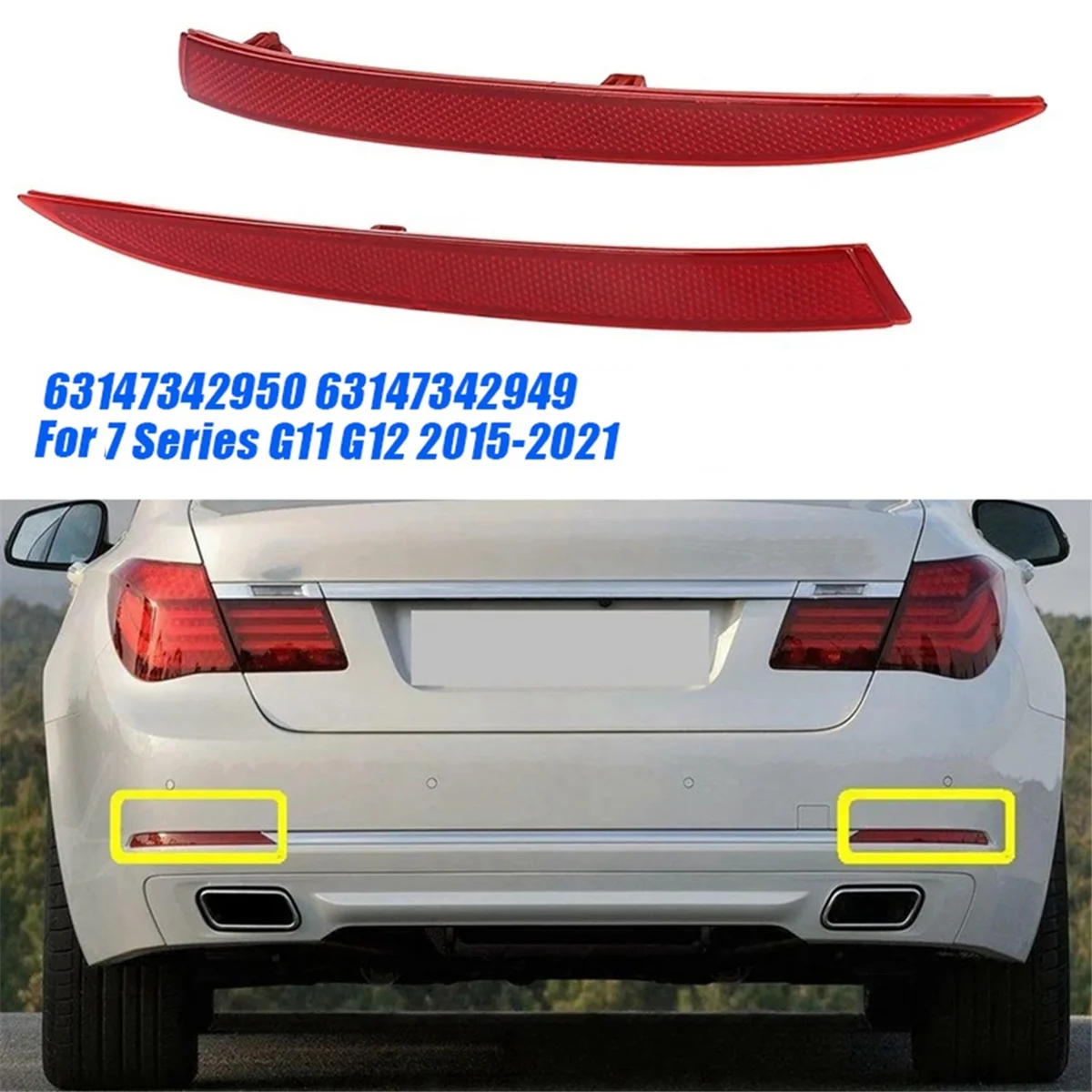 1Pair Rear Bumper Reflector Light Trim 63147342950 63147342949 for BMW 7 Series G11 G12 2015-2021 730I 740I 750I 730Li