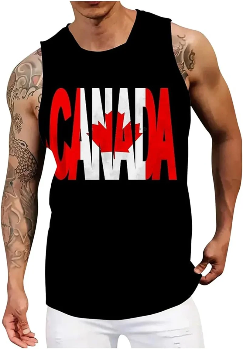 New CANADA DAY Flag Printed Tank Top Men Clothing Vintage Fashion Streetwear Basketball Tank Tops Oversized Sleeveless Vest