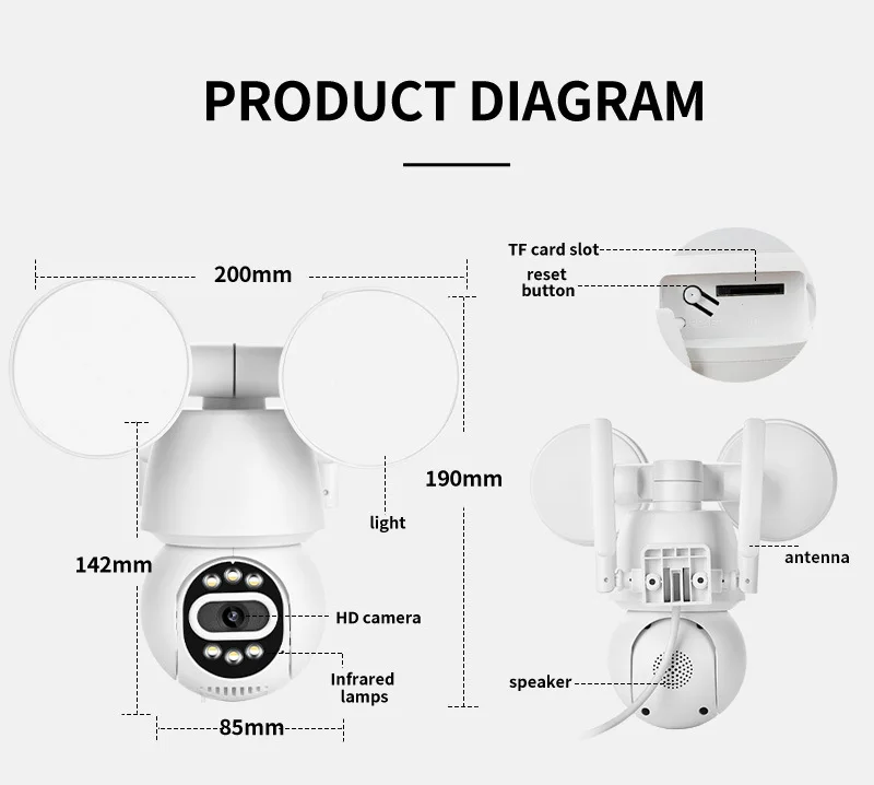 4MP 1440P  iCsee APP  Floodlight Full Color Warehouse Wireless PTZ IP Dome Camera AI Humanoid Detection Home Security Monitor