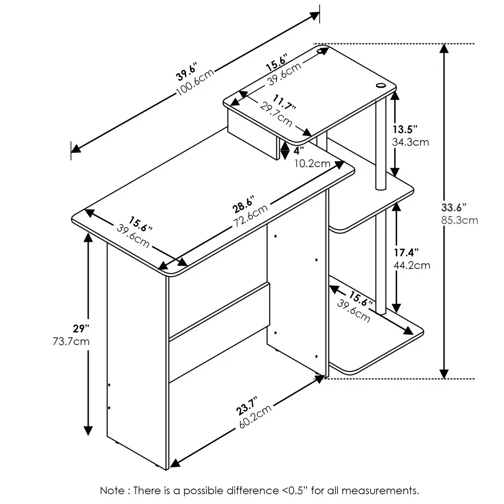 Scrivania per Computer da tavolo efficiente casa 15.6 in X 39.6 in X 33.6 in legno composito scrivania per Computer portatile scrivanie per camera rovere francese/nero