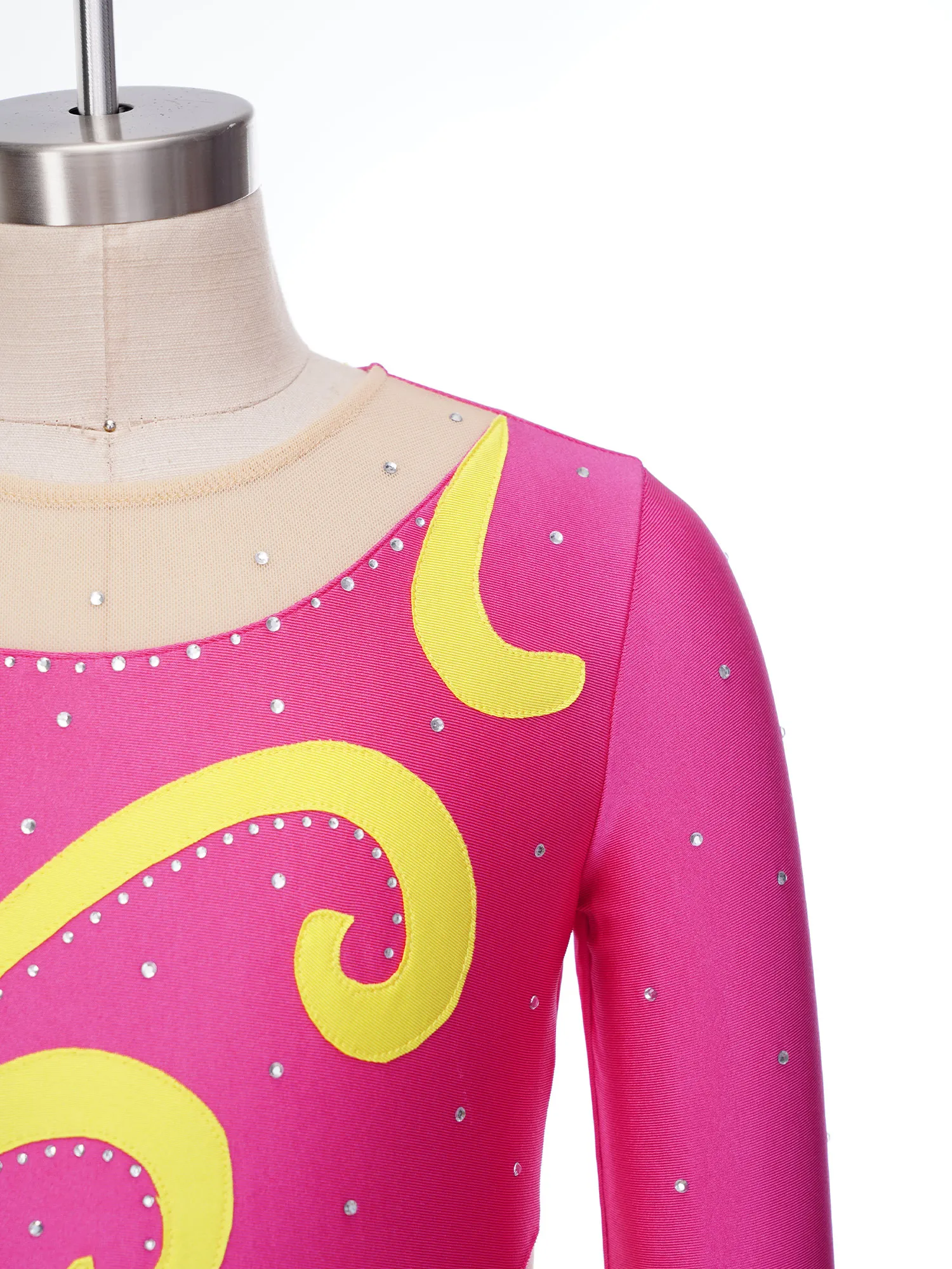 Kids Girls Figure Skating Dance Dress Contrast Color Mesh Patchwork Long Sleeve Layered Skirted Leotard Ballet Dance Costume