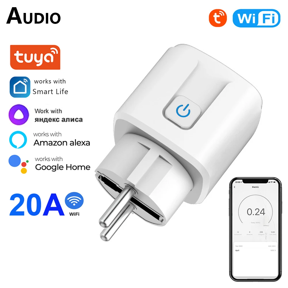 Tuya Smart Plug WiFi Socket EU 20A With Power Monitor Timing Function Smart Life APP Voice Control Works With Alexa Google Home