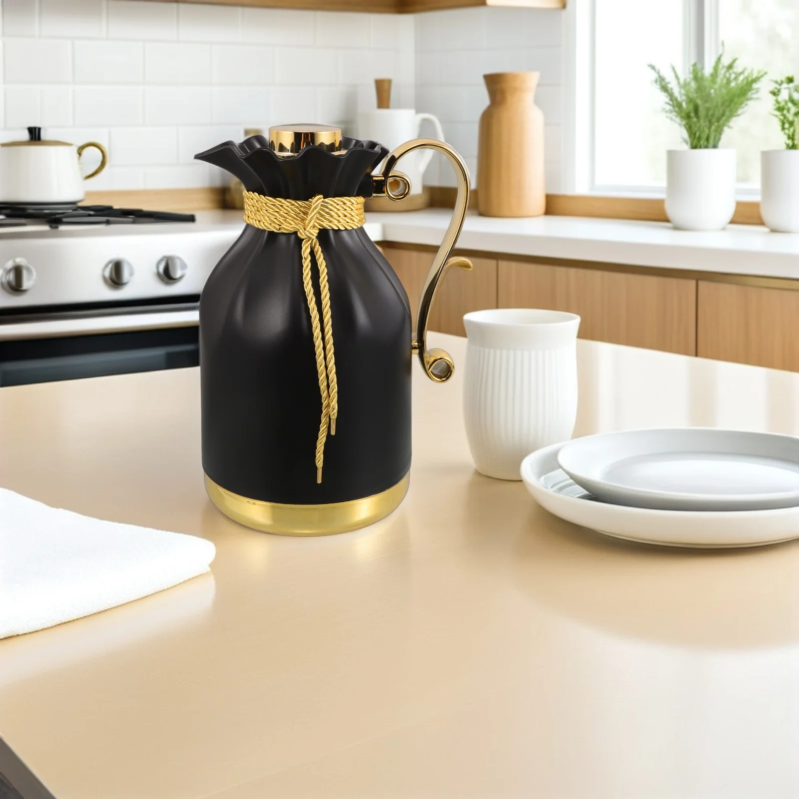 

1L Thermal Coffee Carafe Large Capacity Glass Lined Insulated Jug for Home Office Picnic Travel Hot Beverage Dispenser Carafe