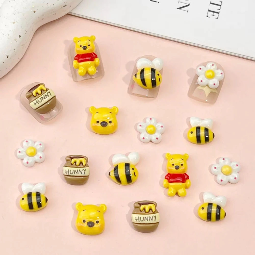 20Pcs Mixed Nail Art Resin Cartoon Cute Little Bear, Bee, Flower Series Charms Rhinestones DIY Craft For Nail  Decorations