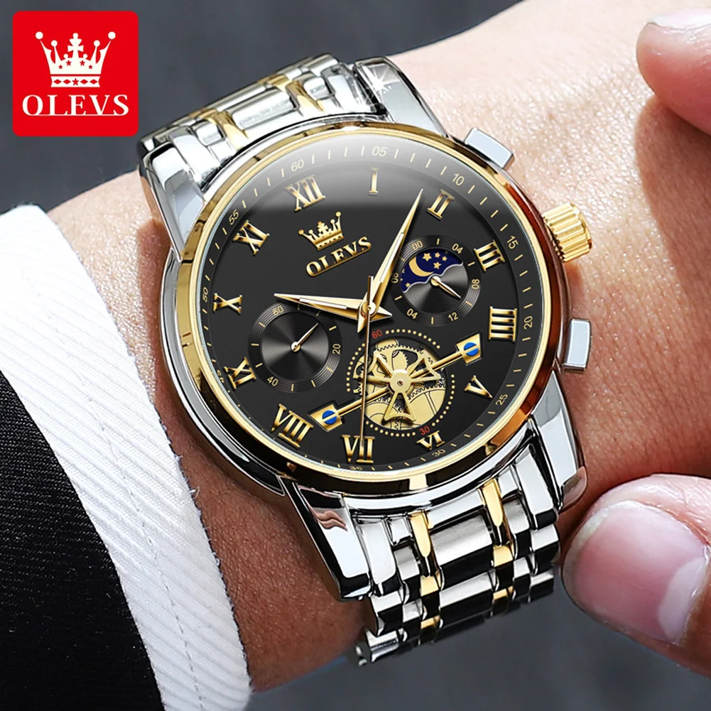 OLEVS 2859 Men Watch Roman Scale Multi-function Chronograph Luxury Wristwatch for Man Original Quartz Watches