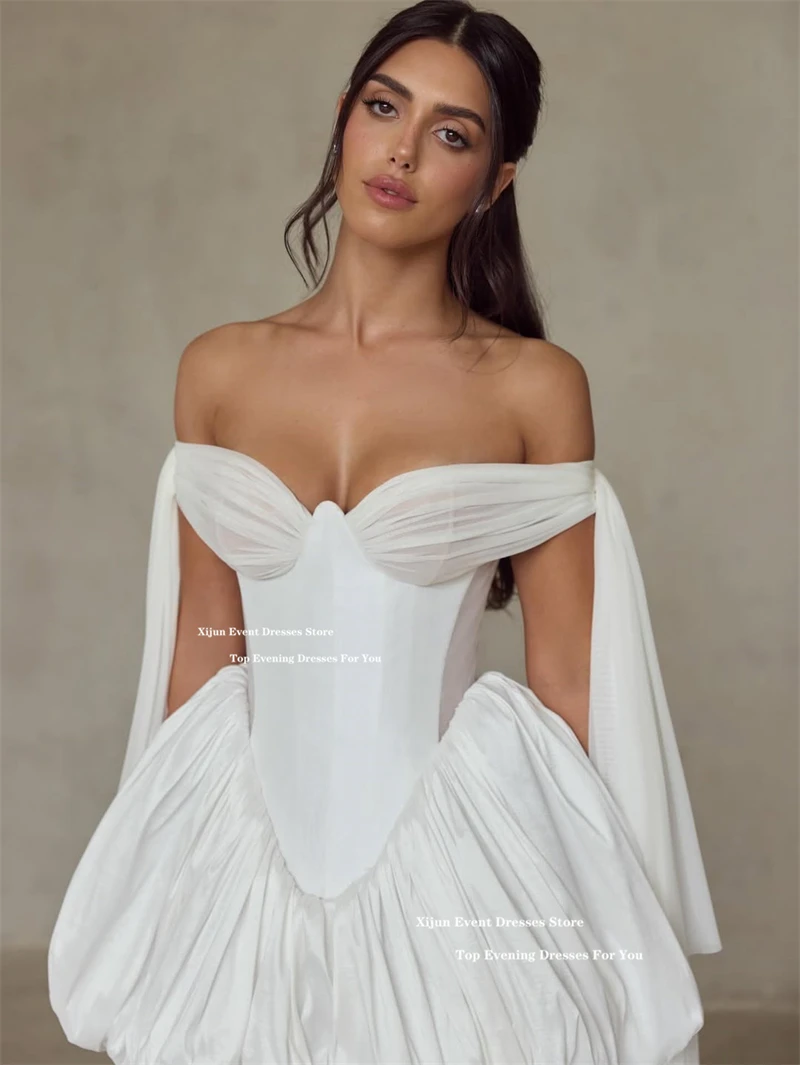 

Xijun Elegant Ivory Short Wedding Dresses Sweetheart Cape Sleeves Mini Bridal Gowns A-Line Pleated Formal Prom Dresses Customize
