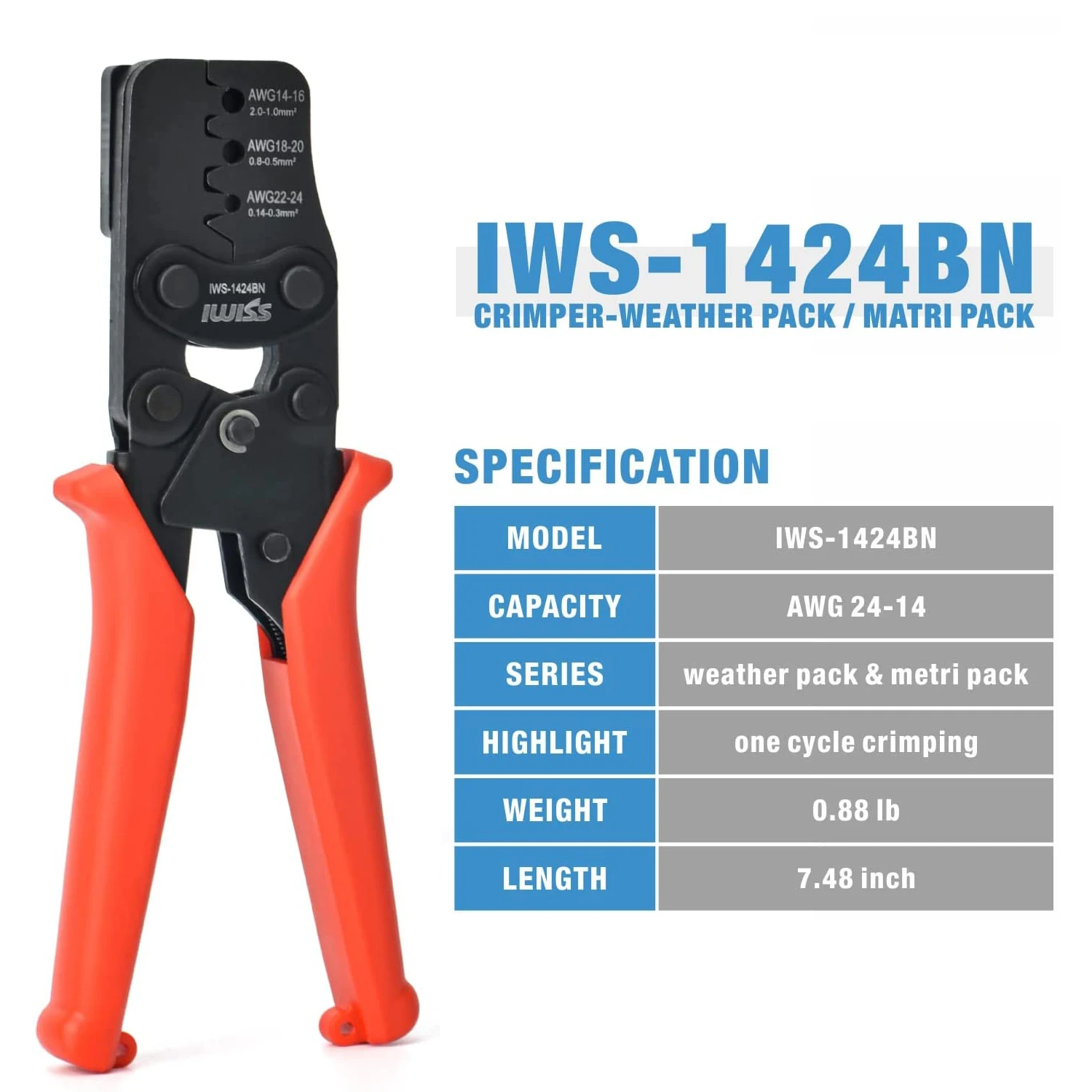 IWS-1424BN Weather Pack Crimping Plier for AWG 24-14 Crimping Delphi APTIV Weather Pack Terminals/Metri-Pack Connectors Crimper
