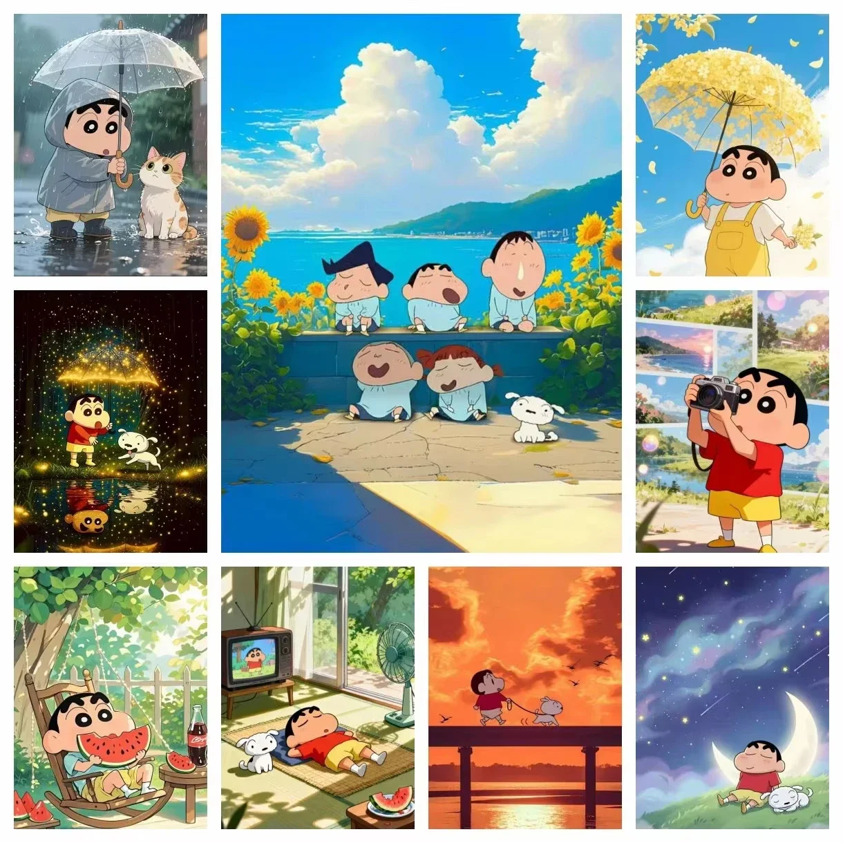 Crayon Shinchan Scenery Anime 5D Full Drill Diamond Painting Rhinestone Mosaic Art Picture No Frame Home Wall Decoration For Ani