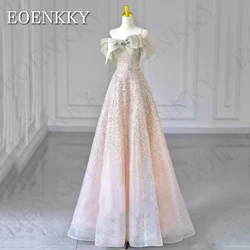 Spaghetti Straps A Line Prom Dresses 2024 Luxury Bow Off The Shoulder Glitter Birthday Dress vestidos para eventos especiales