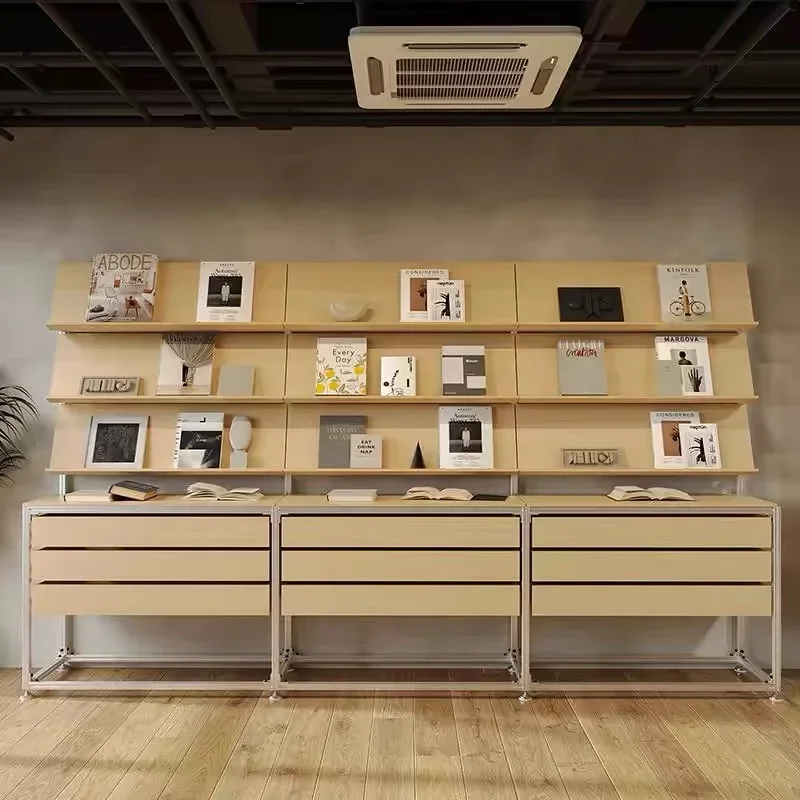 Birch Ocean Panel Industrial Wind Storage Exhibition Bookshelf Multi-layer File Sample Display Cabinet