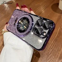 Glitter for Magsafe Bracket Case for iPhone 15 14 13 12 16 17 Pro Max 17 Air 11 16 Plus Magnetic Stand Holder Gradient Cover