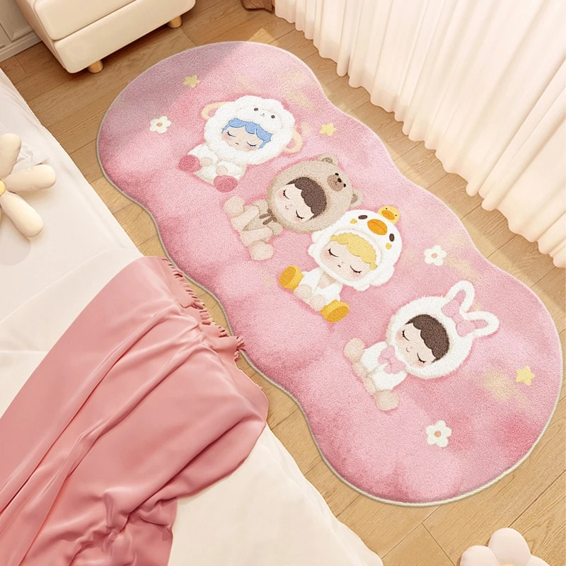 

Cartoon Style Living Room Decoration Pink Carpet Irregular Shape Rugs for Bedroom Fluffy Soft Bedside Floor Mat Thick Plush Rug