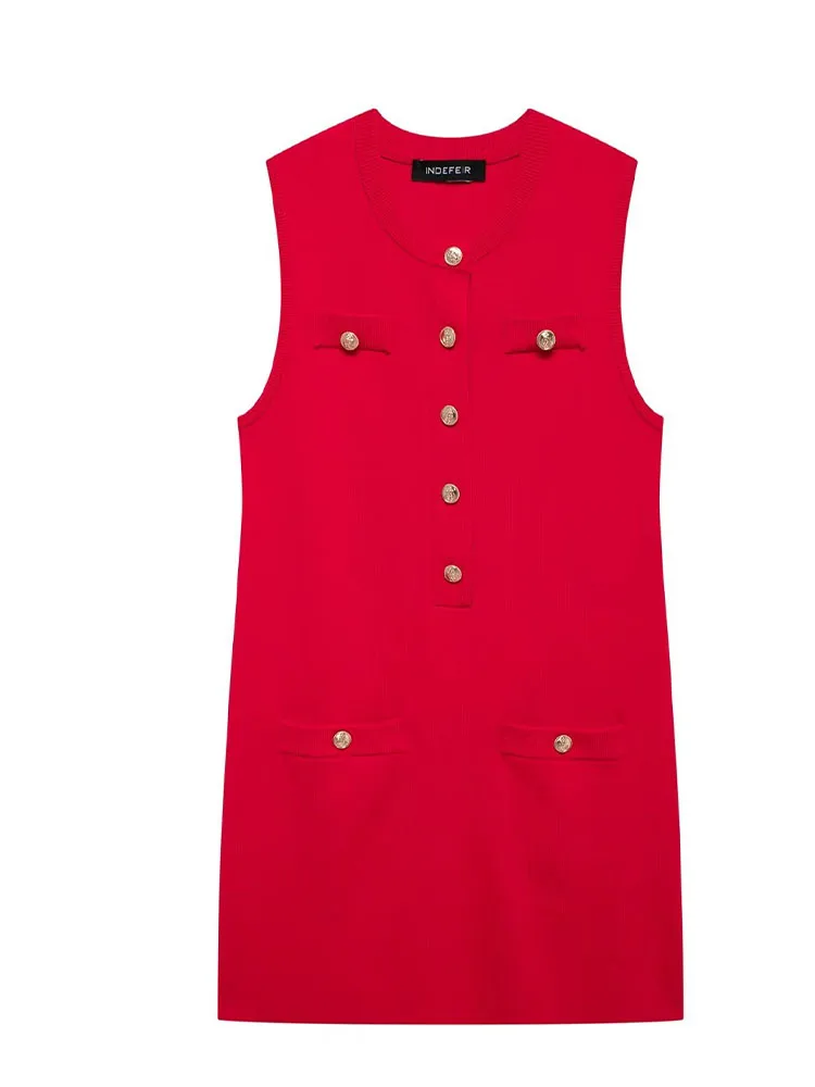 

2024 Summer New Women's Clothing European and American Style Fashion Simple Round Neck Sleeveless Plain Knit Skirt