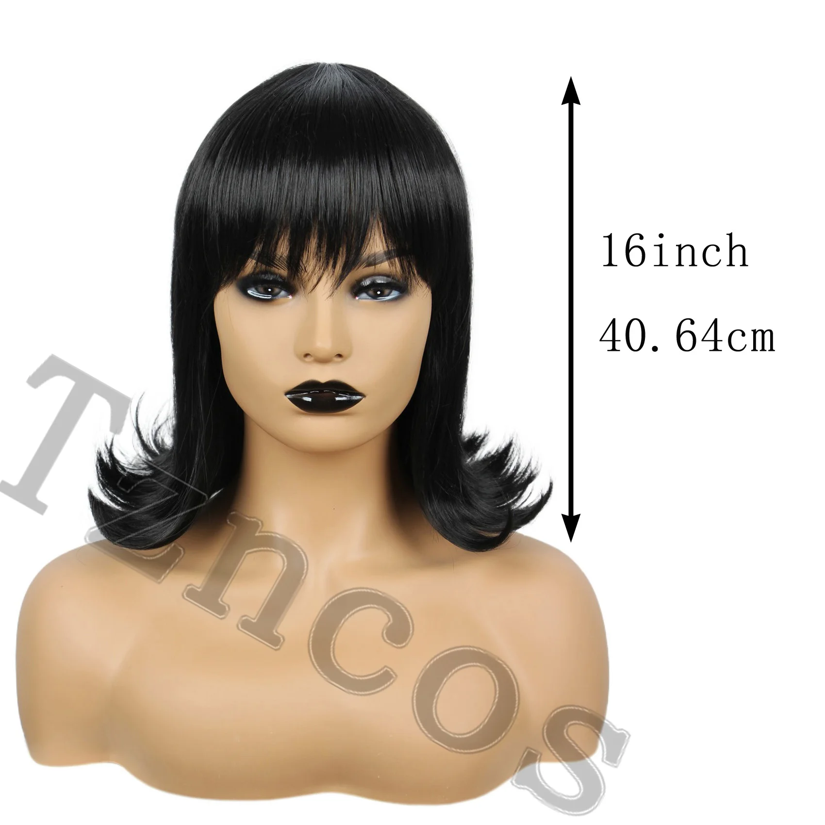Tzncos Cosplay Linda Belcher Short Black Wig with Red Glasses Heat Resistant Synthetic Hair