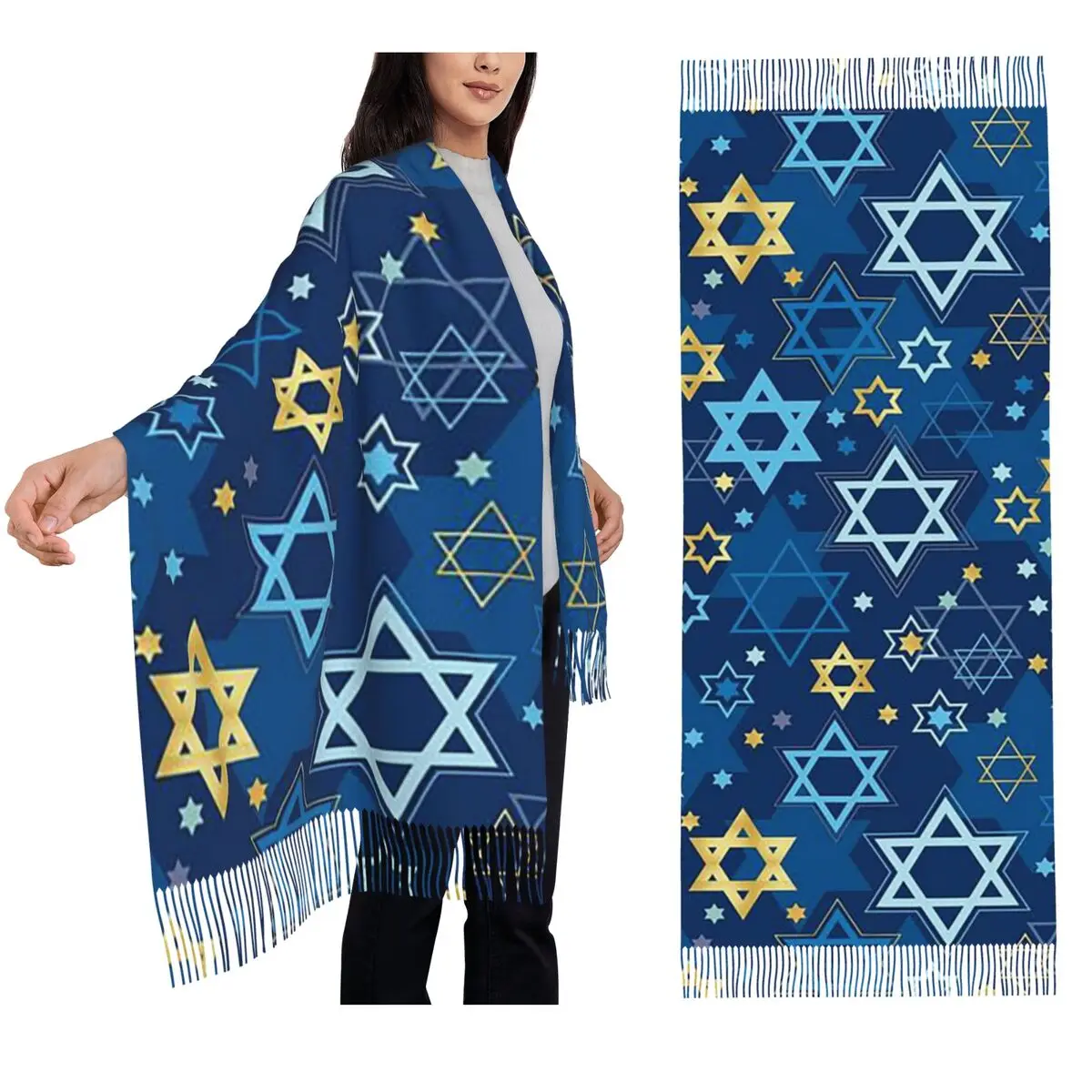 

Star Of David Print Scarf Tassel Scarves Women Soft Warm Shawls and Wraps Large Fall Winter Shawl Wrap