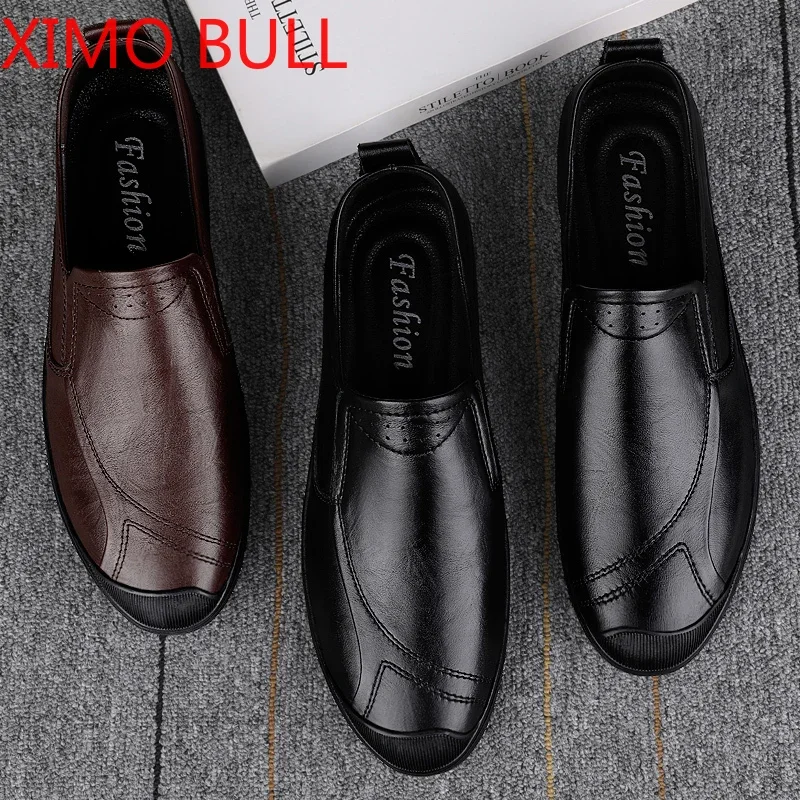 Men's Business Casual Shoes Handmade Layered Cowhide Rubber Bottom Leather Footwear for Office and Leisure