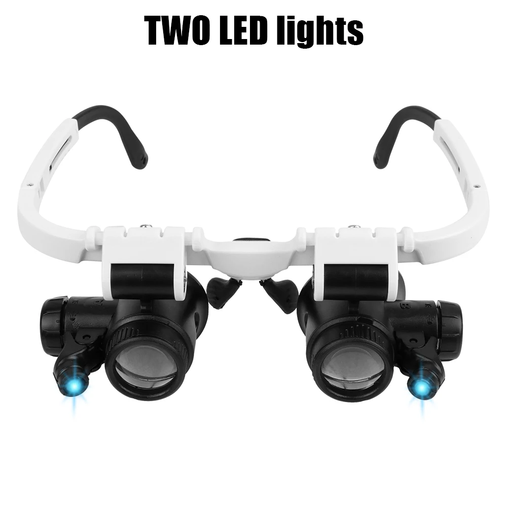 Head Mount แว่นขยาย Dual-Lens Eye Loupe แว่นขยาย 8x 15x 23x ไฟ LED แว่นตาแว่นขยายสําหรับ Electronics ซ่อมนาฬิกา