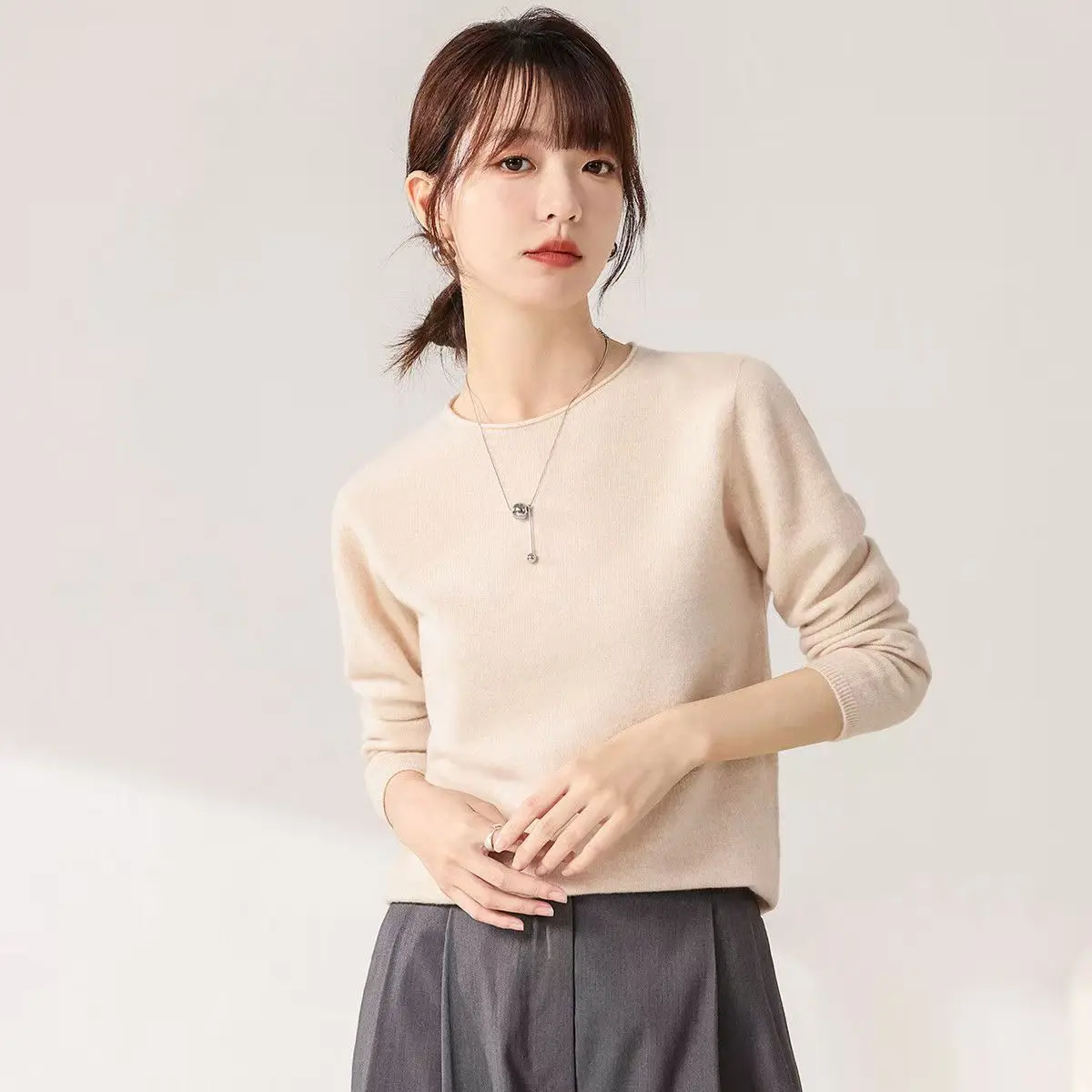 

Осень-зима, новый норковый кашемировый свитер, женский свитер с круглым вырезом, однотонный толстый вязаный свободный пуловер, свитер, нижняя рубашка