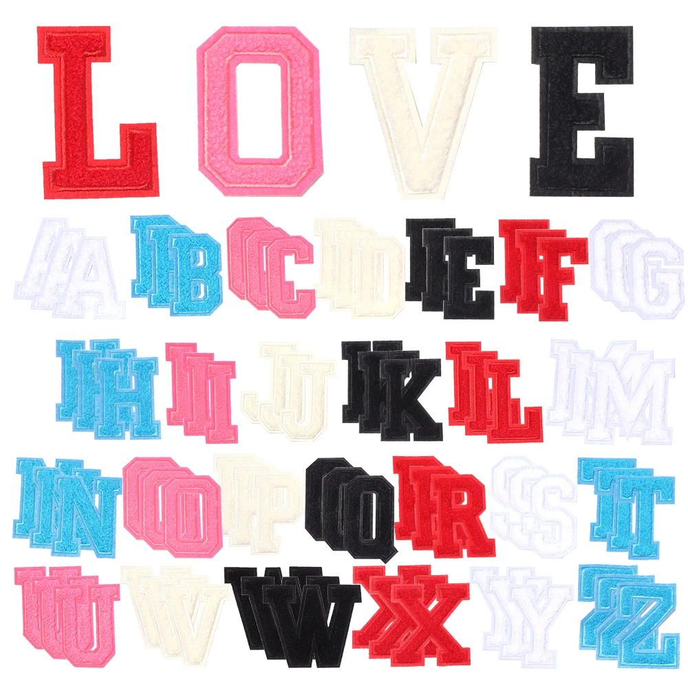 26pcs/lot Polyester Letter Chenille Patches Self Adhesive Embroidered Alphabet Sticker for DIY Clothing Backpack Decor Supplies