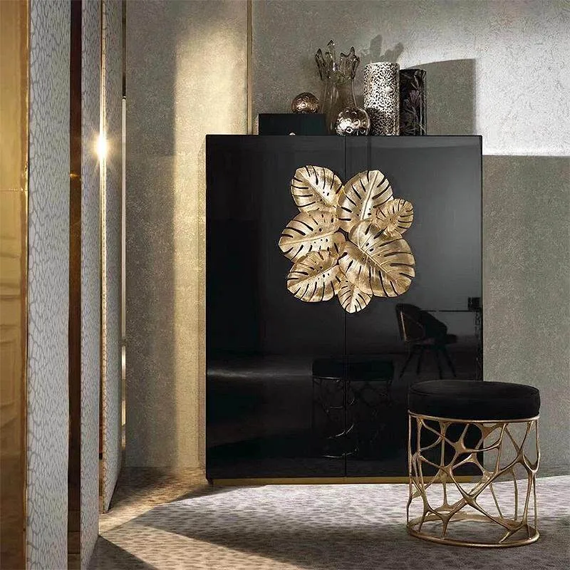 *Italian Light Luxury Solid Wood Table Side Cabinet Villa Flat Floor Pure Copper Handle Storage Cabinet Against the Wall