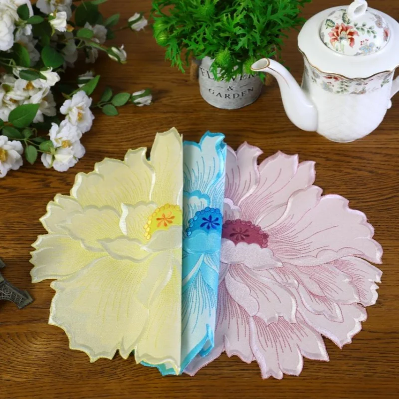 Embroidered Flower Placemat Colorful Floral Coaster Heat Insulation Mat Wedding Party Decor Home Kitchen Dining Table Decoration