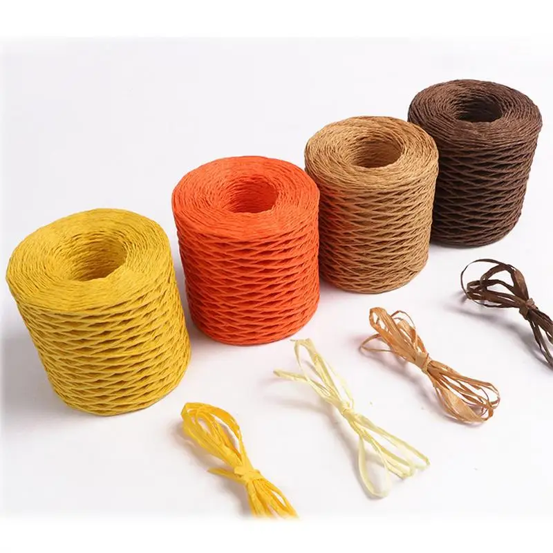 150M Raffia Paper Ribbon DIYs Craft Raffia Straw Yarn for Knitting Crocheting Paper Threads Gift Packing Ribbon Wedding Decor