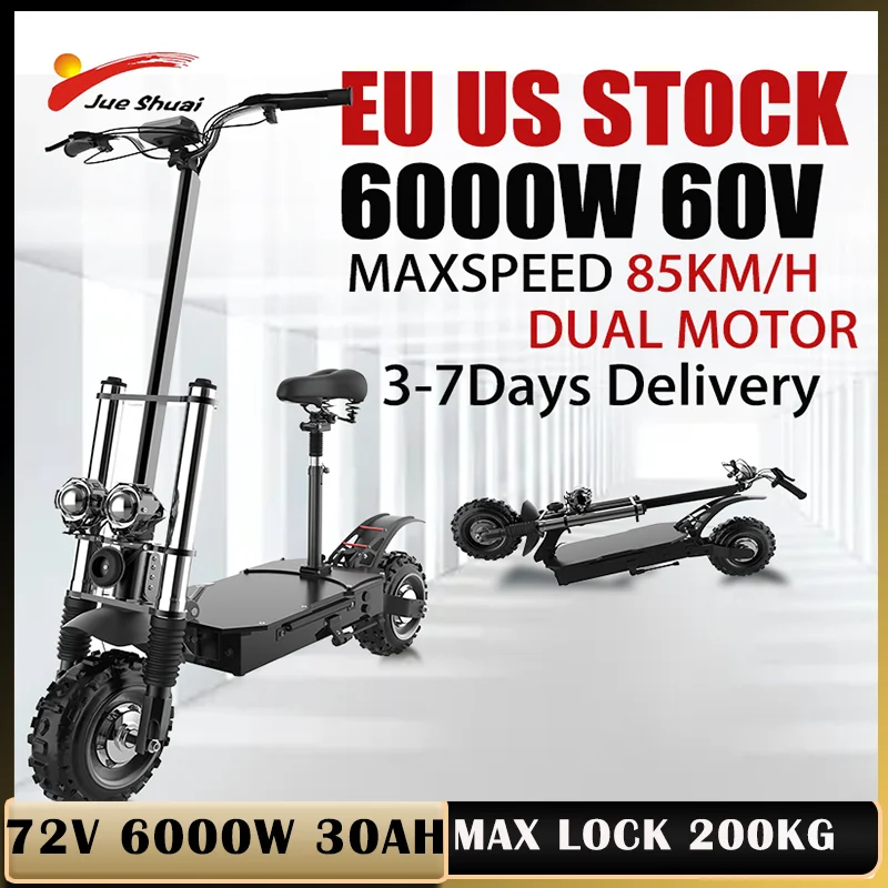 

85KM/H Speed Electric Scooter 72V 6000W 30AH Dual Motor 11Inch Off Road Tire 80KM E Scooter Adult EU US STOCK Patinete Eléctrico