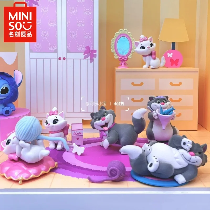 Miniso Disney Lucifer Marie Cat Blind Box Figure Kawaii Cartoon Mysterious Surprise Box Fluffy Cat Guess Bag Toys Holiday Gifts