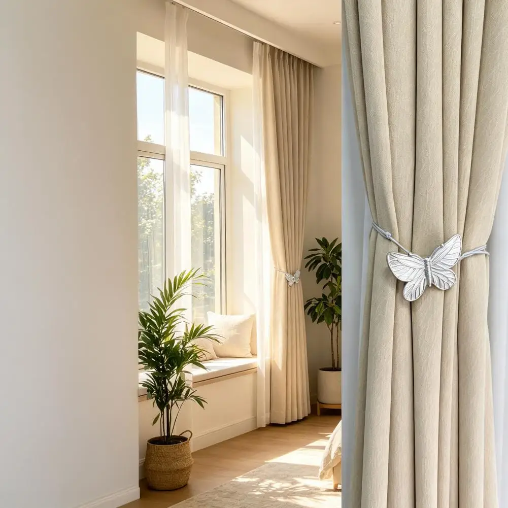 

2PCS Magnetic Curtain Tiebacks, Butterfly Shape No Hole Curtain Holders Easy Disassembly Curtain Holdback for Home Decor