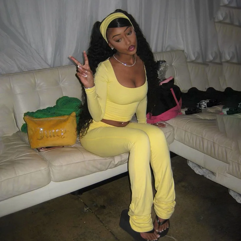 エレガントなベーシックカラーセット、トレンディなハイウエストロングパンツ、レディースワンピーススーツ、ポリエステル生地、秋シーズン、高品質