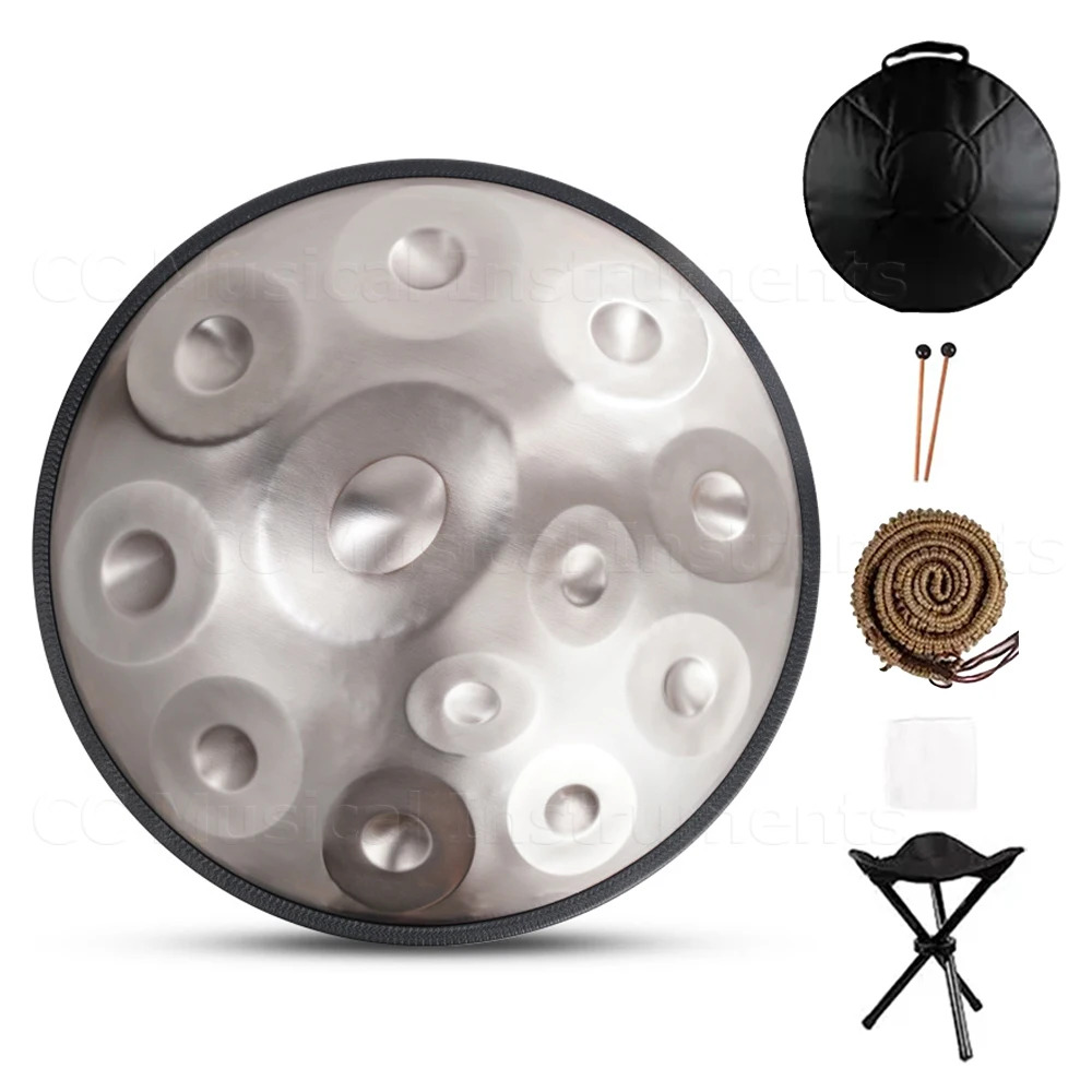 Tambor Handpan de 9/10/12/14 Notas, 440 Hz, en Re Menor Kurd, Tambor de Acero de 22 Pulgadas para Interpretación Profesional