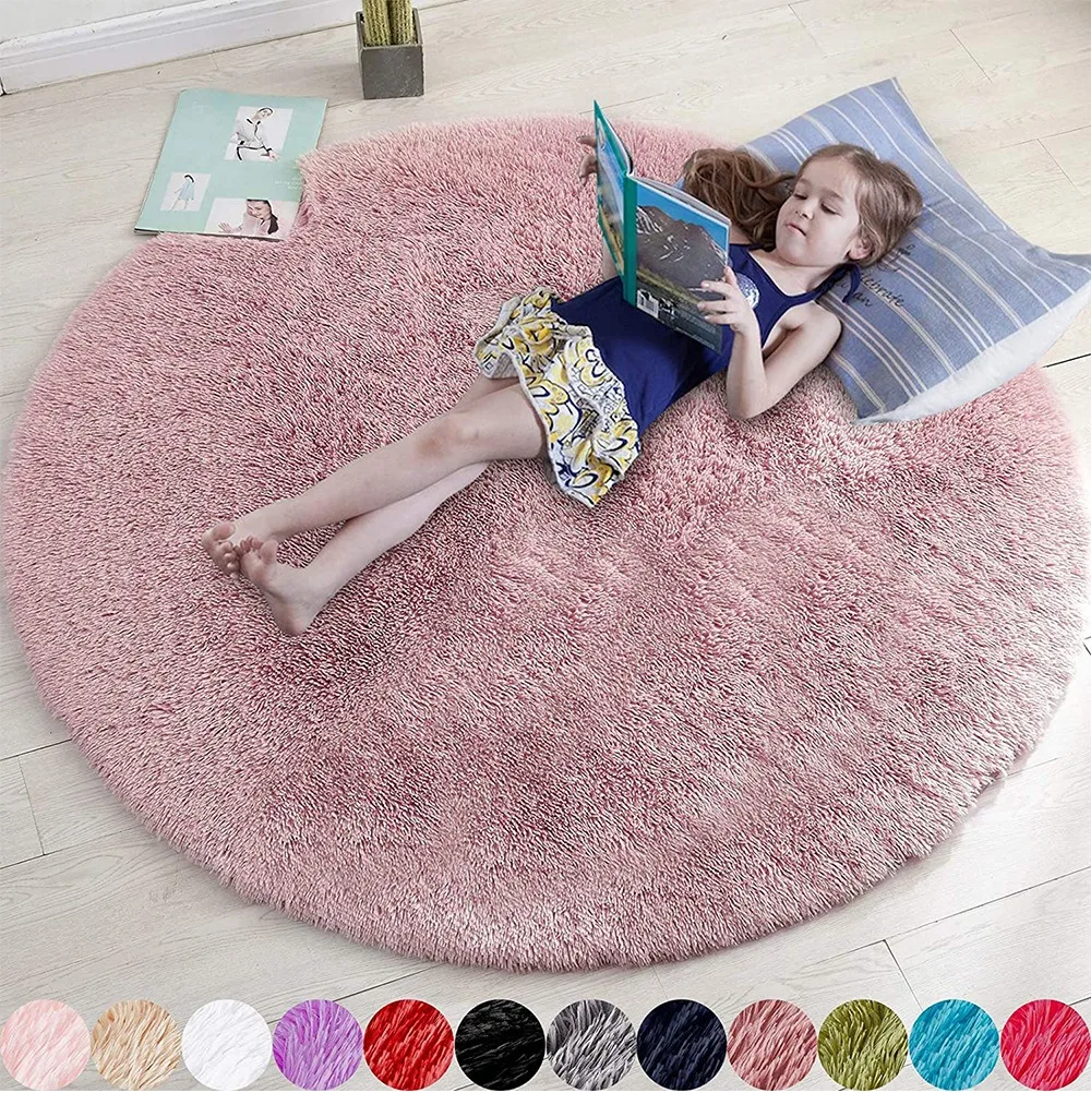 

Plush Round Rug White Children Carpets for Living Room Home Decor Soft Kid Bedroom FloorPlay Mat Baby Room Fluffy Cute Rug